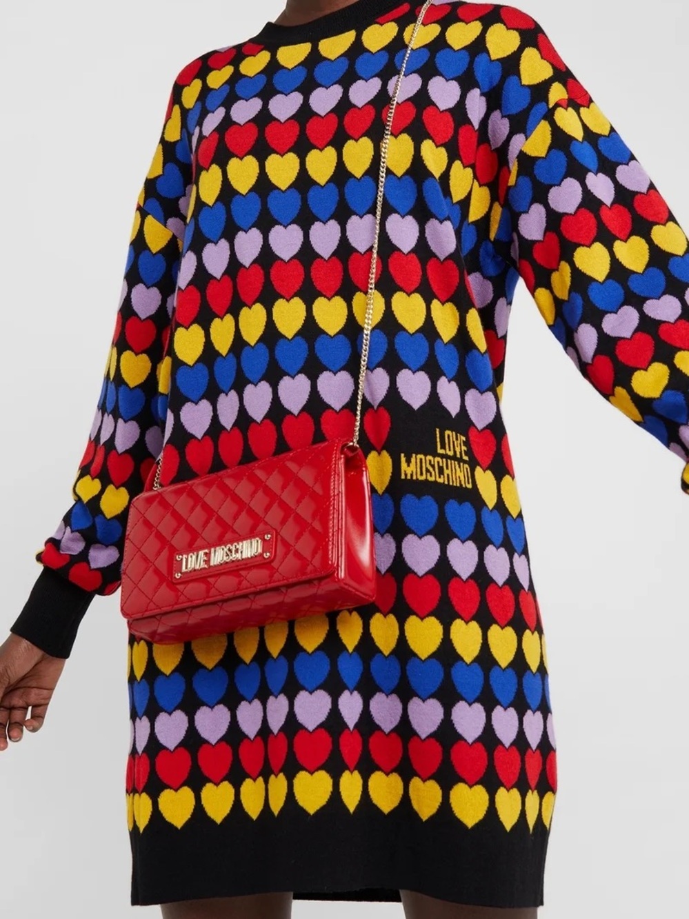 Love Moschino Multicolor Heart Wool Blend Knit Sweater Dress IT 42